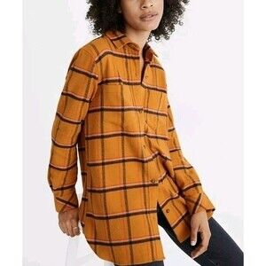 Madewell Flannel Classic Ex-Boyfriend Shirt Caffrey Plaid Medium Top Mustard